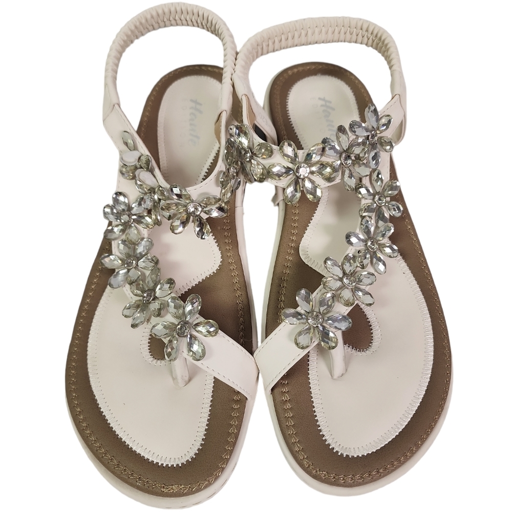 DAILYHAUTE Haute editon Women's Floral Beaded Slip on Comfort Sandals